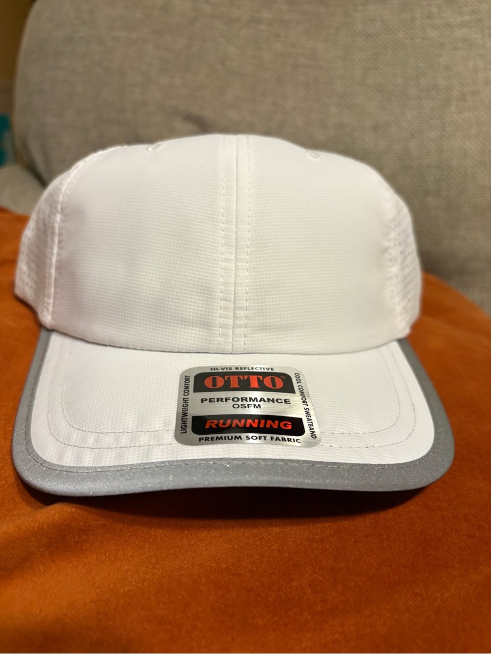 OTTO White Running Cap with Gray Reflective Trim